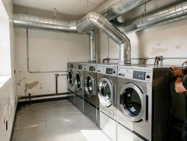 Walnut Dryer Vent Cleaning team performing large-scale commercial dryer vent cleaning in Walnut