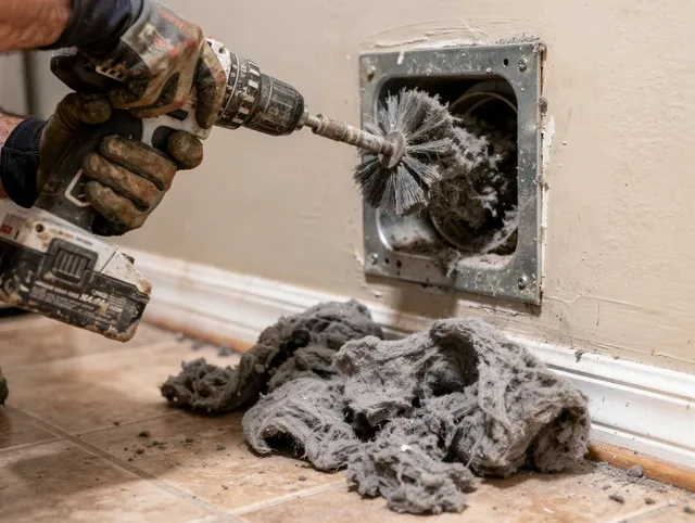 Certified Walnut Dryer Vent Cleaning technician performing dryer vent cleaning in Walnut