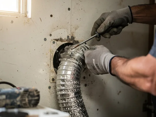 Walnut Dryer Vent Cleaning technician performing precise dryer vent hose installation in Walnut